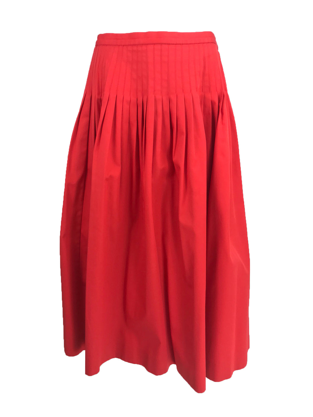 Vintage Yves Saint Laurent Tomato Red Cotton Full Pleated Skirt 1970s