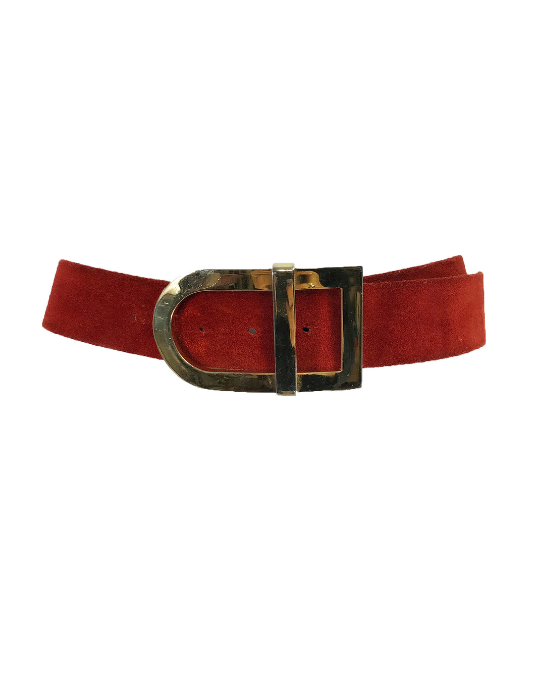 Christian Dior Brick Red Suede Belt with Gold Buckle