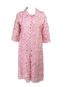 1950s Pink Crochet Raffia Coat Apicella Italy