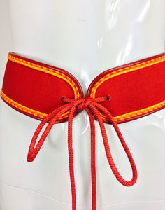 SOLD Yves Saint Laurent red cotton cord and leather tie front belt 1960s