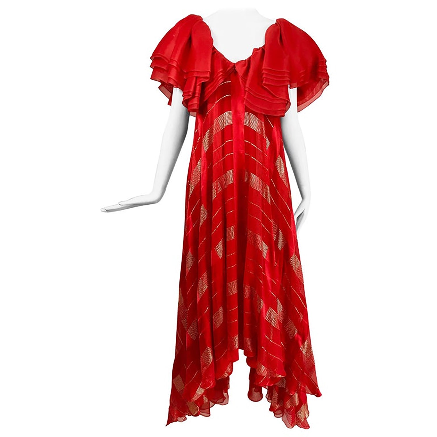Rubin Panis Red & Gold Metallic Layered Silk Bias Cut Plunge Neck Even Palm Beach Vintage Rubin Panis Red & Gold Metallic Layered Silk Bias Cut Plunge Neck Even Palm Beach Vintage