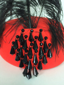 SOLD Halston beaded and feathered coral red felt hat 1970s