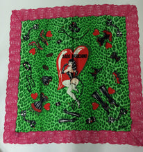 SOLD Moschino Sado Masochino large silk scarf with hot pink lace border
