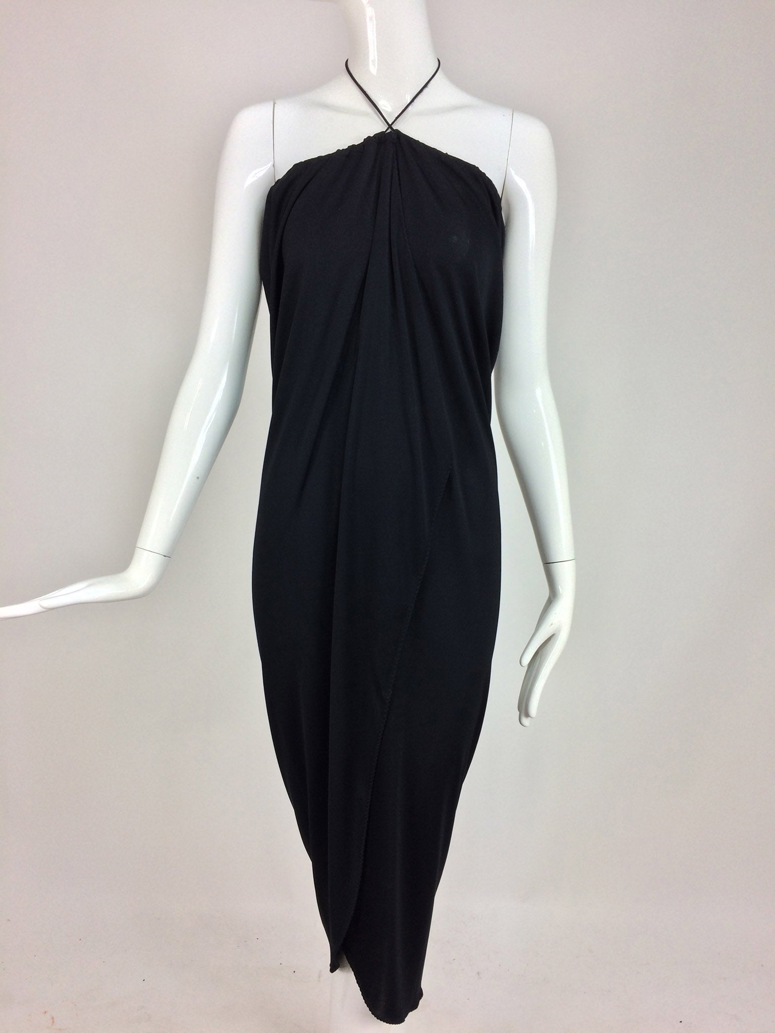 Stephen Burrows black jersey halter neck tulip hem dress 1970s Palm Beach Vintage Stephen Burrows black jersey halter neck tulip hem dress 1970s Palm Beach Vintage