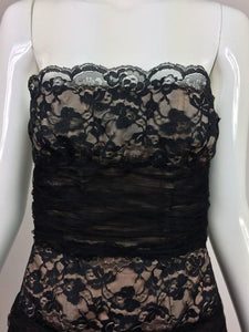 Arnold Scaasi Black Lace and Tulle Strapless Cocktail Dress 1980s