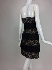 Arnold Scaasi Black Lace and Tulle Strapless Cocktail Dress 1980s