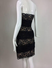 SOLD Arnold Scaasi Black Lace and Tulle Strapless Cocktail Dress 1980s