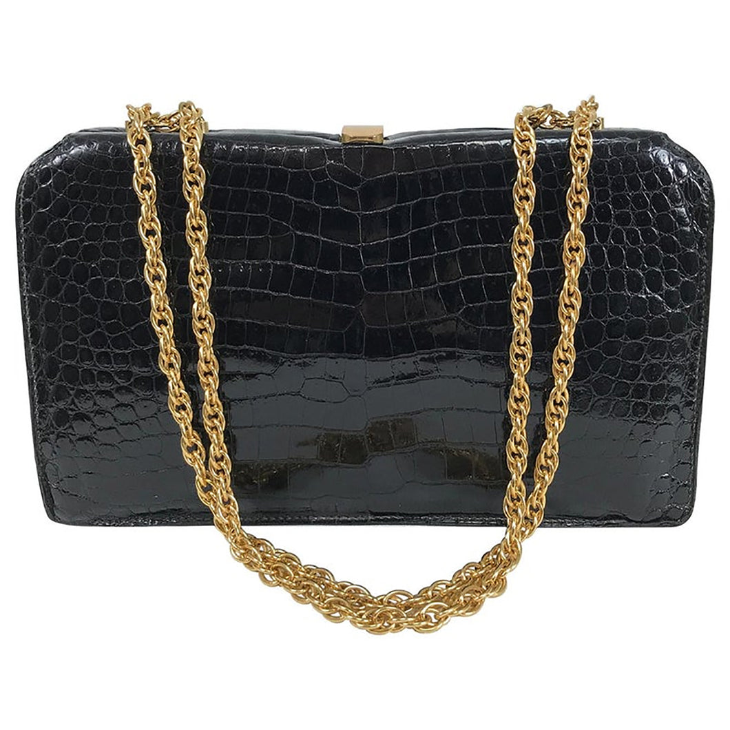 Rare 1950s Gucci Black Crocodile Handbag at 1stDibs