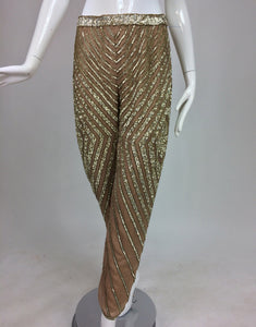 SOLD Valentino S/S 2001 nude silk chiffon gold bead silver sequin trouser look 57