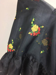 SOLD Christian Dior Floral Embroidered Black Silk Organza Ruffle Shawl 1970s