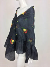 SOLD Christian Dior Floral Embroidered Black Silk Organza Ruffle Shawl 1970s