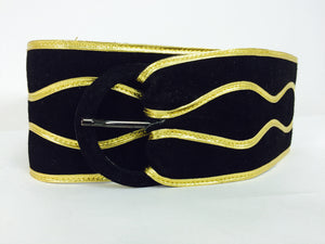 SOLD Yves Saint Laurent wide black suede with gold cord belt 1980s medium