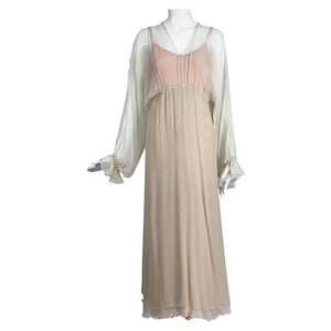 Layered Tone on Tone Silk Chiffon Poet Sleeve Maxi Dress 1970s