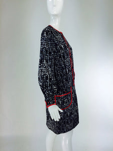 Stanley Platos black white & coral long sleeve shift dress
