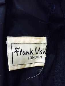 SOLD Frank Usher London Black Taffeta Ruffle Pleat Trim Cocktail Dress 1970s