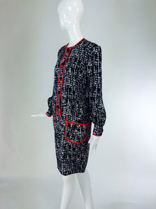 Stanley Platos black white & coral long sleeve shift dress