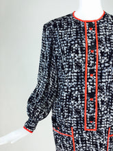 Stanley Platos black white & coral long sleeve shift dress