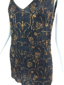 Valentino copper & black beaded chiffon tunic/mini dress 1990s