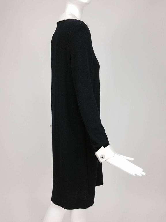 SOLD Adolfo Black Knit Mod Dress With White Satin Collar & Cuffs 1970s Palm Beach Vintage SOLD Adolfo Black Knit Mod Dress With White Satin Collar & Cuffs 1970s Palm Beach Vintage