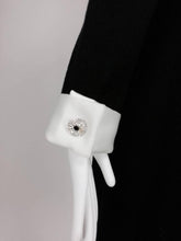Adolfo Black Knit Mod Dress With White Satin Collar & Cuffs 1970s