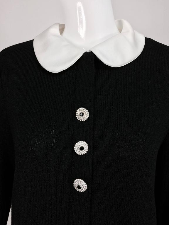 SOLD Adolfo Black Knit Mod Dress With White Satin Collar & Cuffs 1970s Palm Beach Vintage SOLD Adolfo Black Knit Mod Dress With White Satin Collar & Cuffs 1970s Palm Beach Vintage