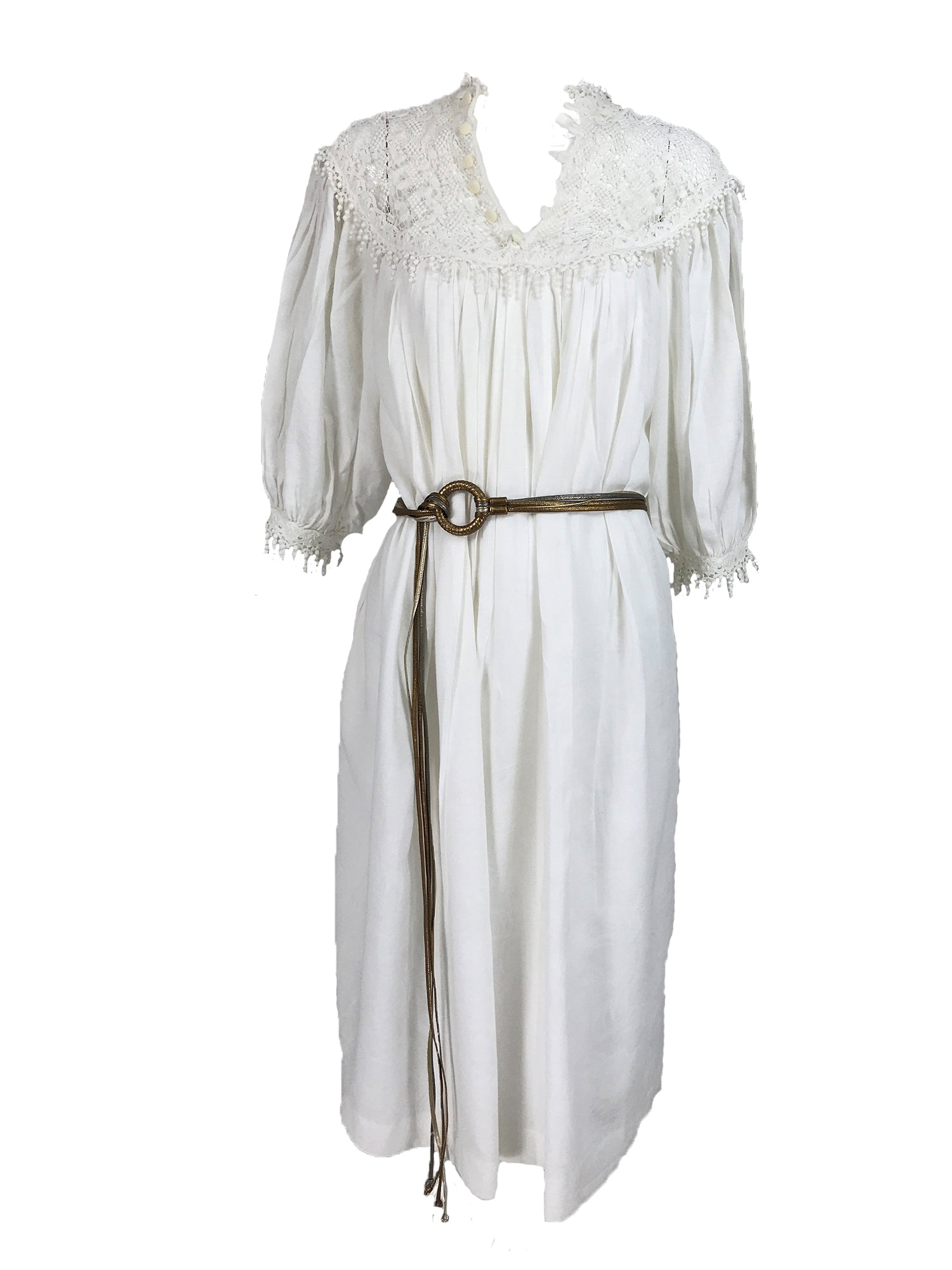 Vintage Chantal Thomass Ivory Crochet Yoke Damask Peasant Dress 1970s – Palm Beach Vintage Vintage Chantal Thomass Ivory Crochet Yoke Damask Peasant Dress 1970s – Palm Beach Vintage