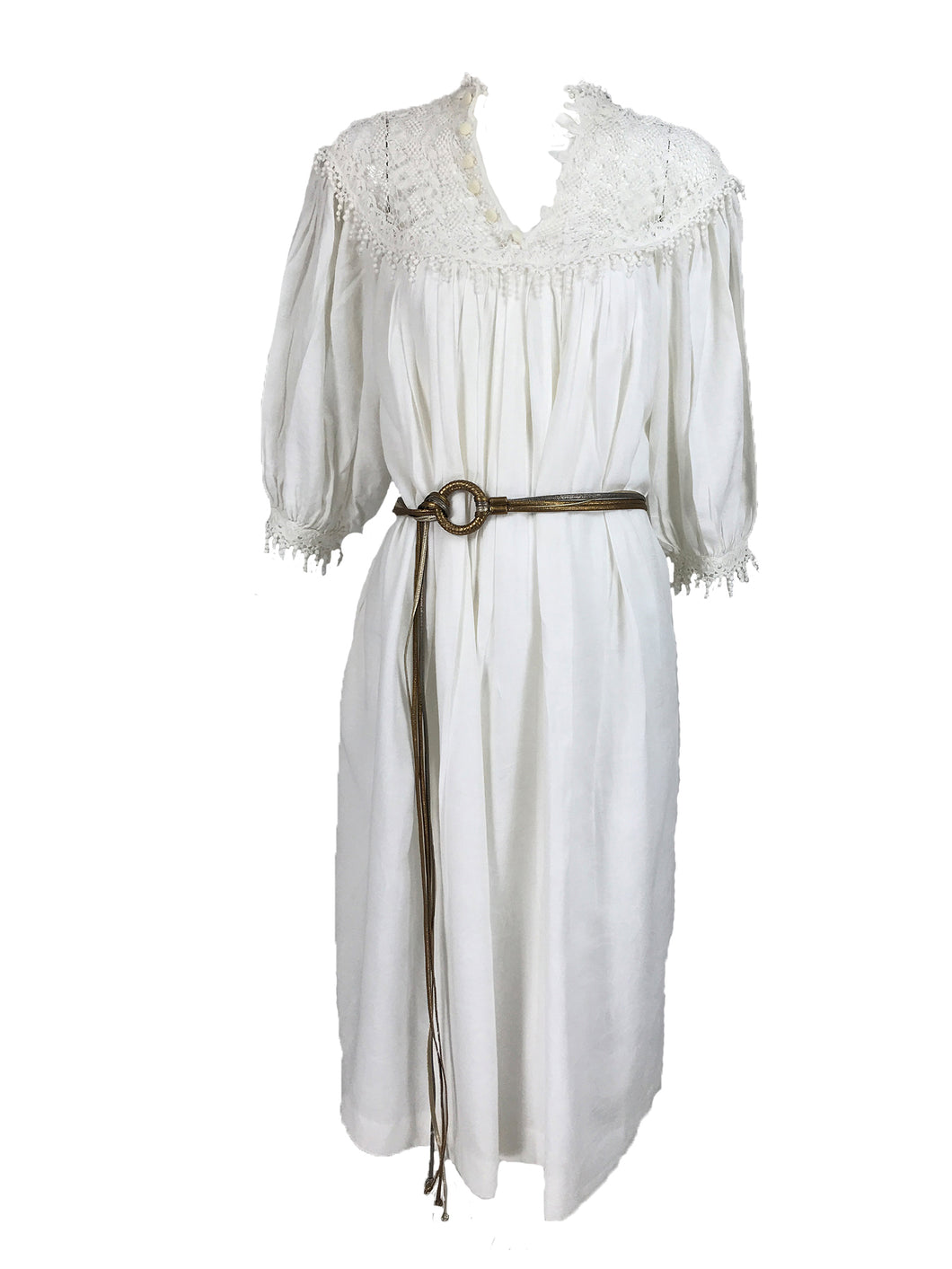 Vintage Chantal Thomass Ivory Crochet Yoke Damask Peasant Dress 1970s Palm Beach Vintage Vintage Chantal Thomass Ivory Crochet Yoke Damask Peasant Dress 1970s Palm Beach Vintage