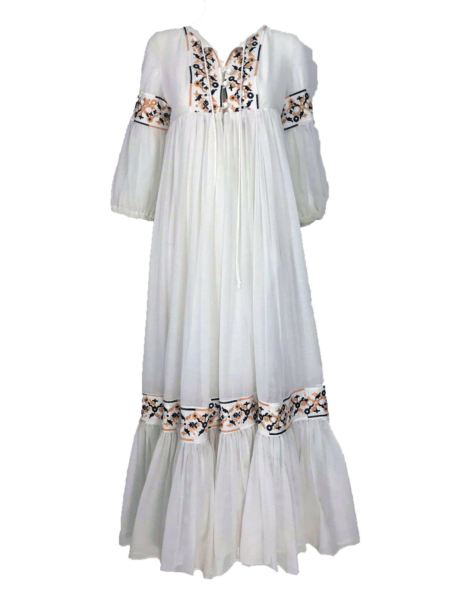 Vintage 1960s White Gauze Peasant Dress Betty Paige Tapestry Vintage 1960s White Gauze Peasant Dress Betty Paige Tapestry