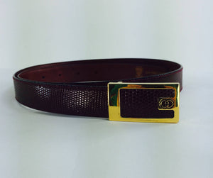 Gucci Burgundy glazed lizard belt with gold buckle
