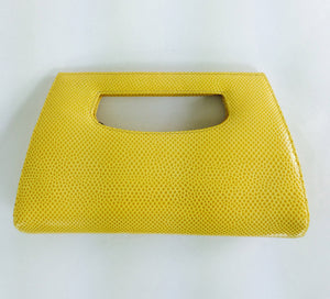 SOLD Judith Leiber yellow karung structured handle clutch handbag