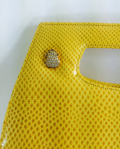 SOLD Judith Leiber yellow karung structured handle clutch handbag