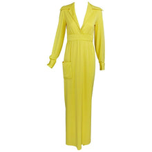Victoria Royal Lillie Rubin Yellow Jersey Plunge Wrap Maxi Dress 1970s