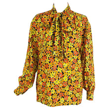 Vintage Yves Saint Laurent Rive Gauche Vibrant Floral Silk Print Bow Tie Blouse
